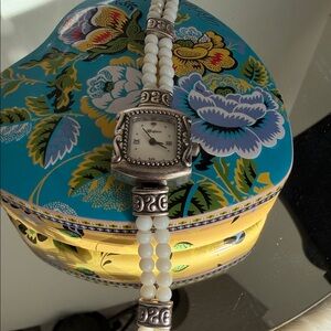 Brighton Emporia White Beaded Watch with Brighton Signature Silver Accents